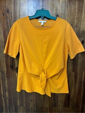 PopSugar Women's Mustard Tie-Front Short Sleeve Top (L)